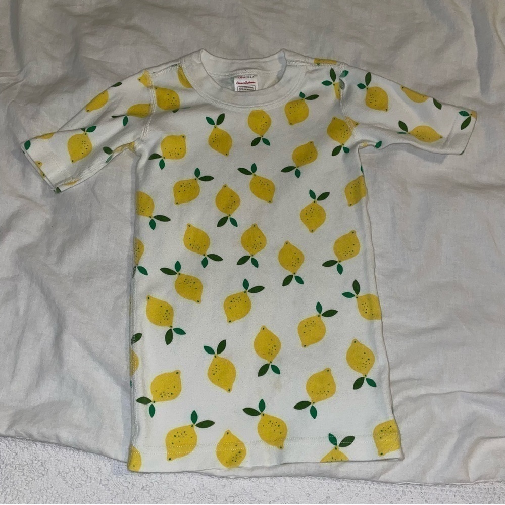 Hanna Andersson Kids Sz 6-7 lemon pajama top short sleeve t shirt girls boys